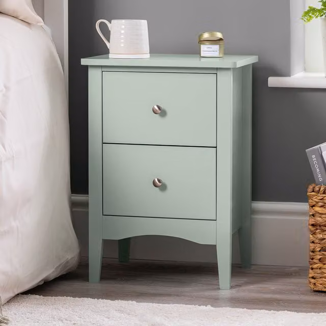 Christow Modern 2 Drawer Bedside Cabinet in Green Lacquered MDF