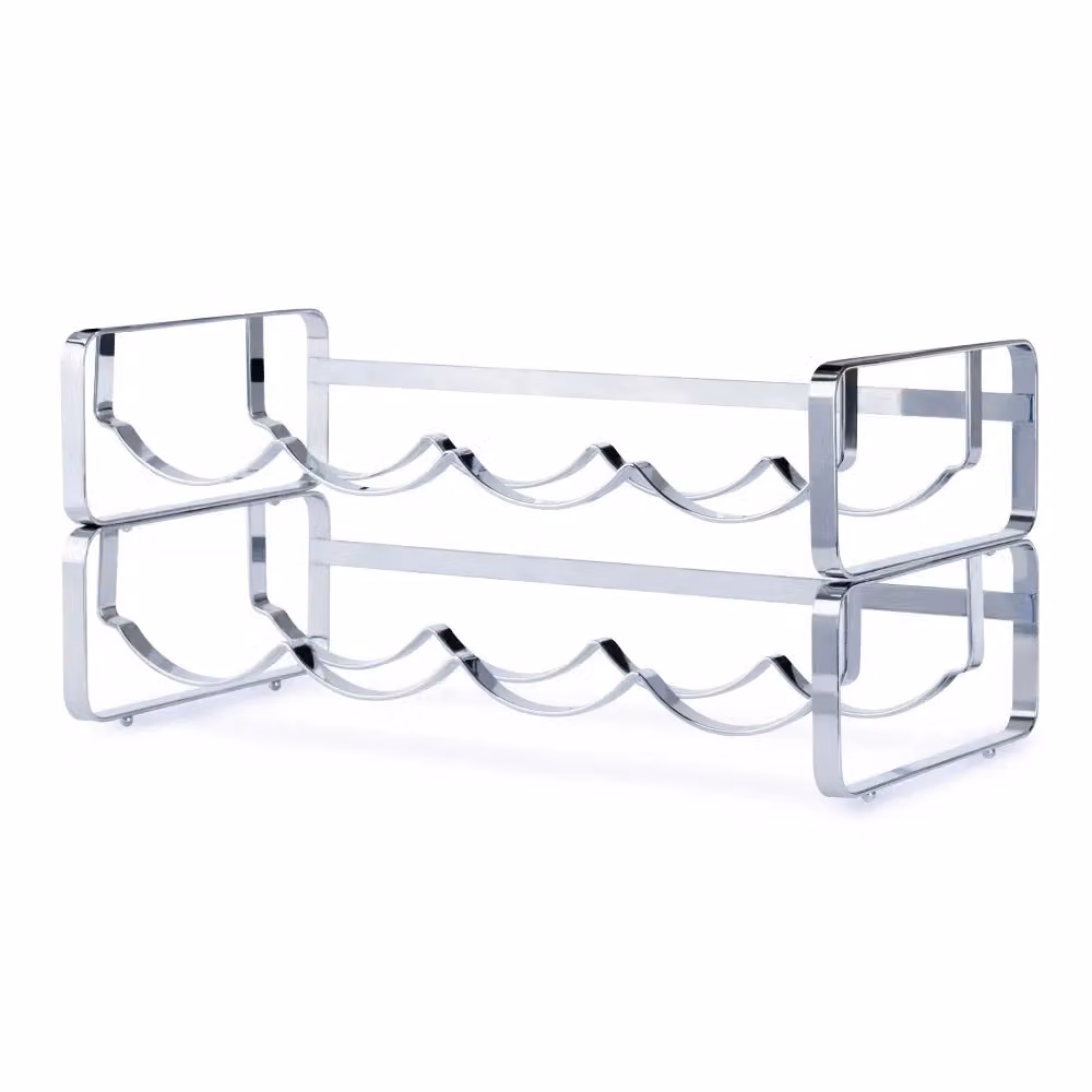 LIVIVO Set of 2 Elegant Stackable Wine Shelf Racks in Matt Silver Metal – 2