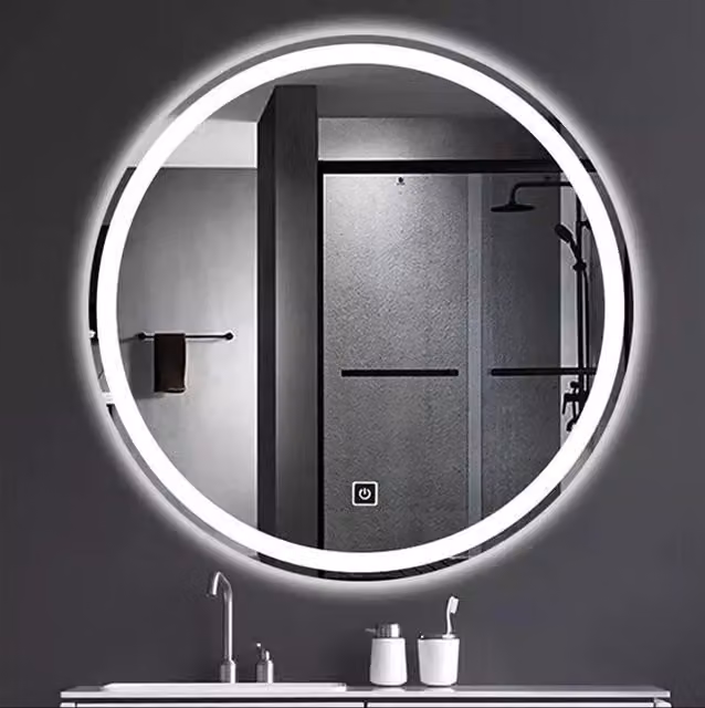 Biznest Round LED Illuminated Bathroom Wall Mirror with One Touch Switch in Silver