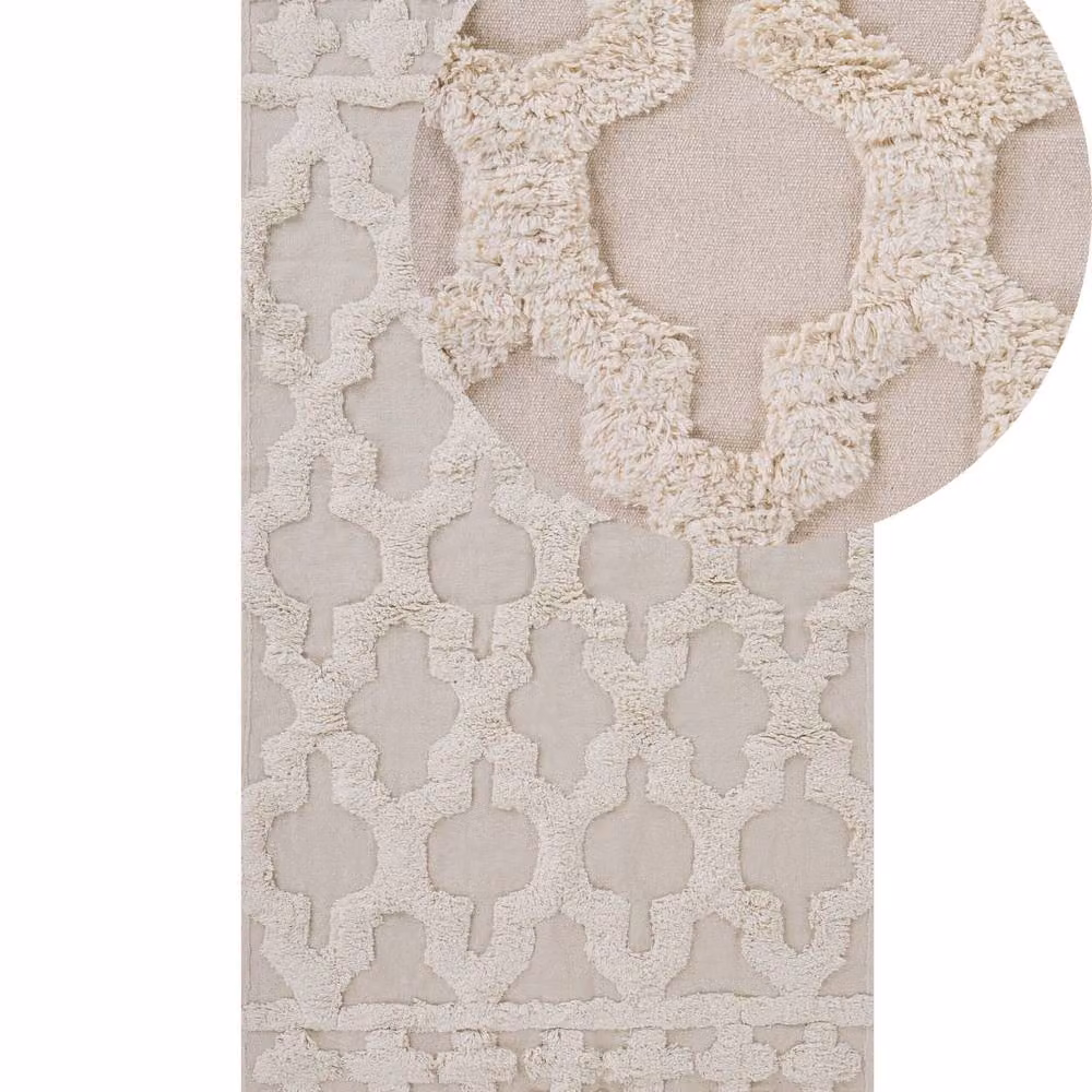 Wyld and Coco Beige Cotton Moroccan Woven Area Rug with Fringes W: 80 cm, L: 150 cm – 2