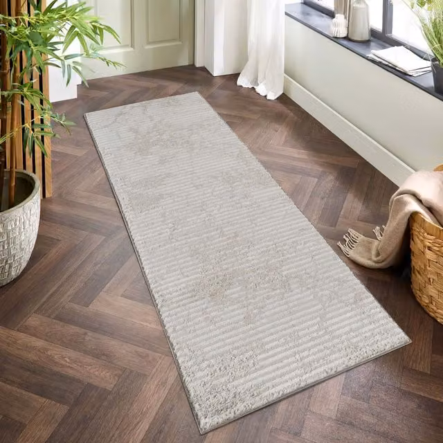Desire Rugs Perla Modern Abstract Linear Living Room Area Rug in Molten-Grey and Beige, Width: 220 cm