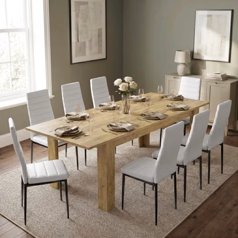 DHS Milo Extendable Dining Table and Chair Set, 8 Seater, White and Grey
