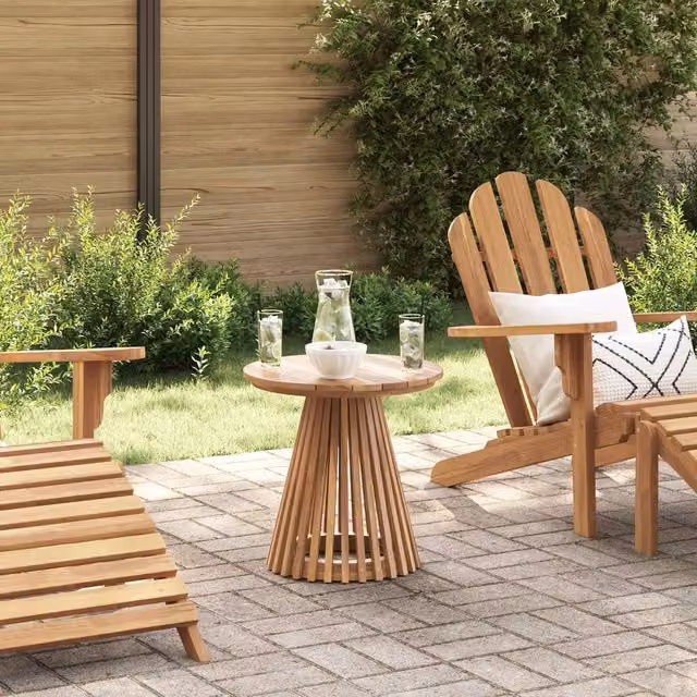 Berkfield Home Round Teak Wood Garden Side Table, Brown, W/D/H: 50 x 49.5 x 49.5 cm