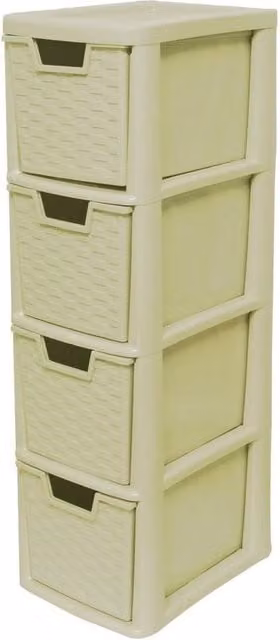 FLAVORA 4 Drawer Storage Tower Unit in Beige Rattan Style W: 50 cm, H: 62 cm, D: 50 cm