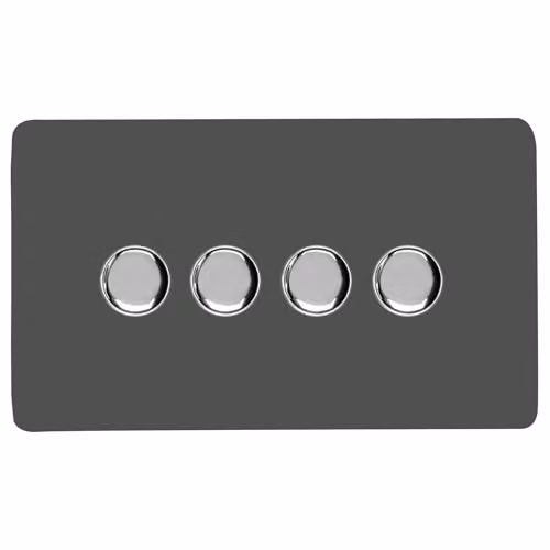 Trendi Switch 4 Gang 150w Rotary LED Dimmer Light Switch in Grey