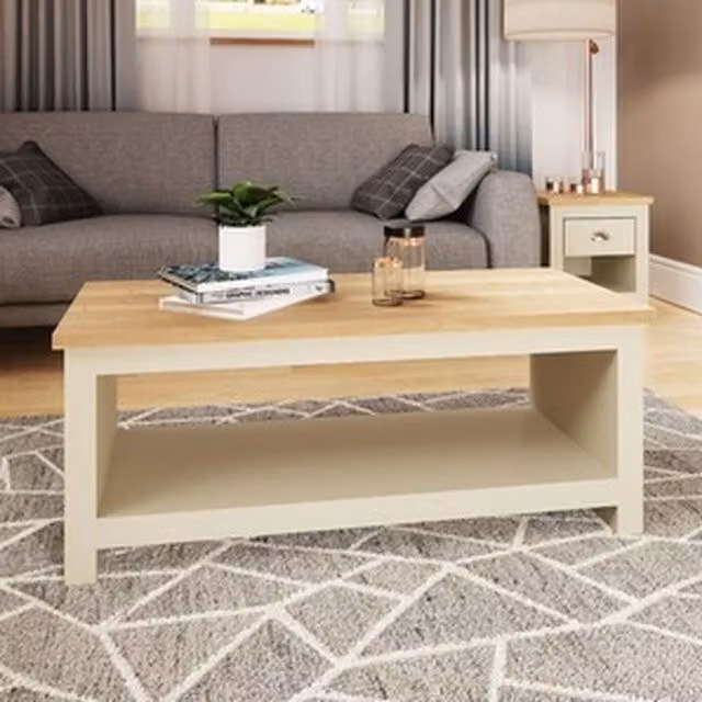 TIMBER ART DESIGN UK Lisbon Rectangular Oak Coffee Table in Beige and Multicolour