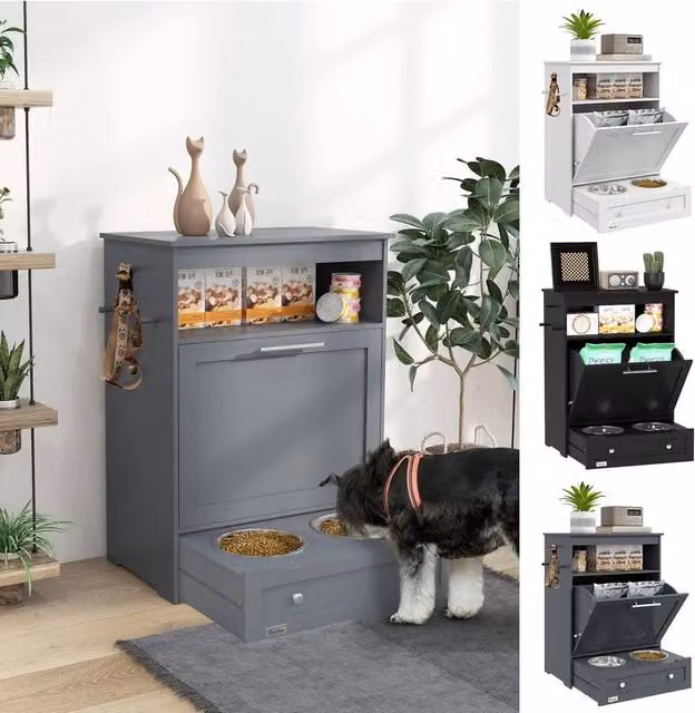 FORGEVIO Pet Feeder Station for Dogs and Cats in Grey