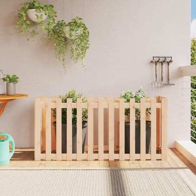 Berkfield Home Garden Raised Bed with Fence Design in Brown Solid Wood, W/D/H: 150 x 50 x 70 cm