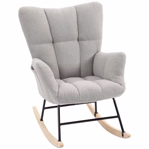 HOMCOM Teddy Fleece Rocking Chair in Grey with Armrests, W/D/H: 66 x 90 x 90 cm