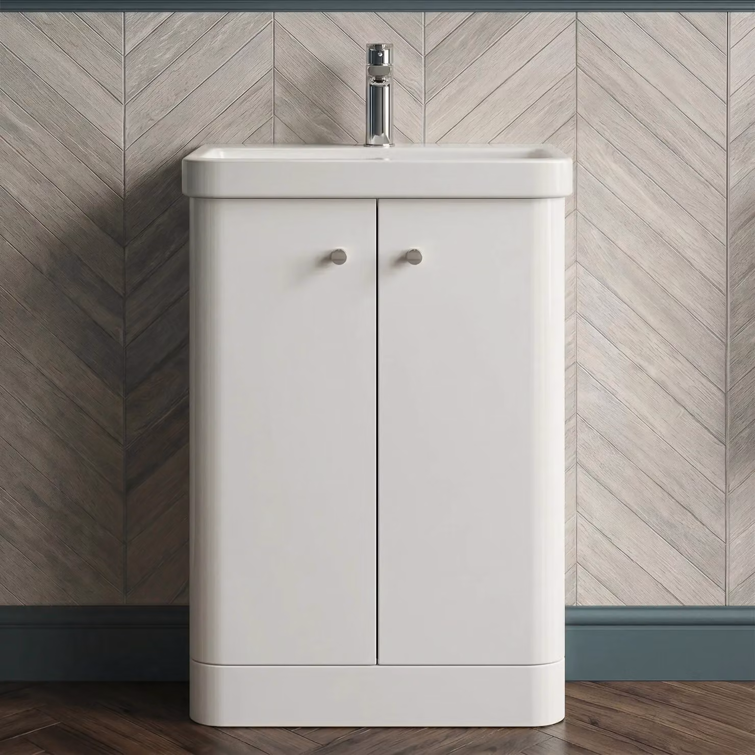 Balterley Modern 2 Door Freestanding Bathroom Vanity Unit with Basin, White, Width: 60.5 cm – 2