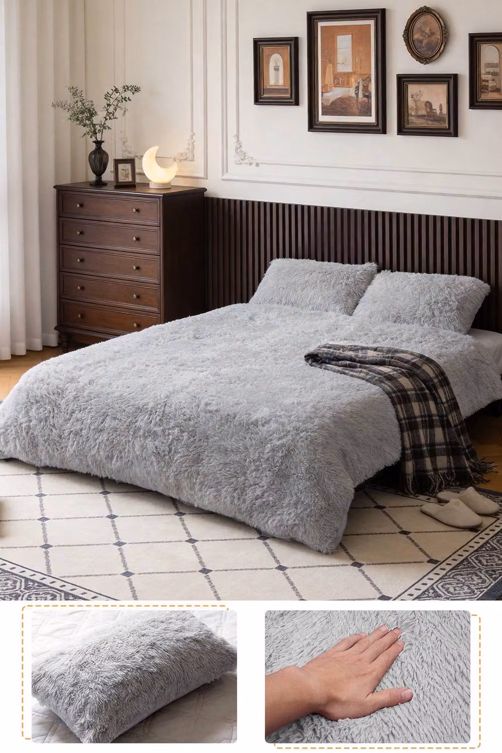 Living and Home 3-Piece Faux Mink Fleece Duvet Set and Pillowcases, Light Grey, W: 90 cm, L: 200 cm – 2