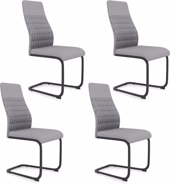 Gymax Set of 4 Modern Grey Fabric Dining Chairs with High Tilt Backrest and Metal Cantilever Base – 1