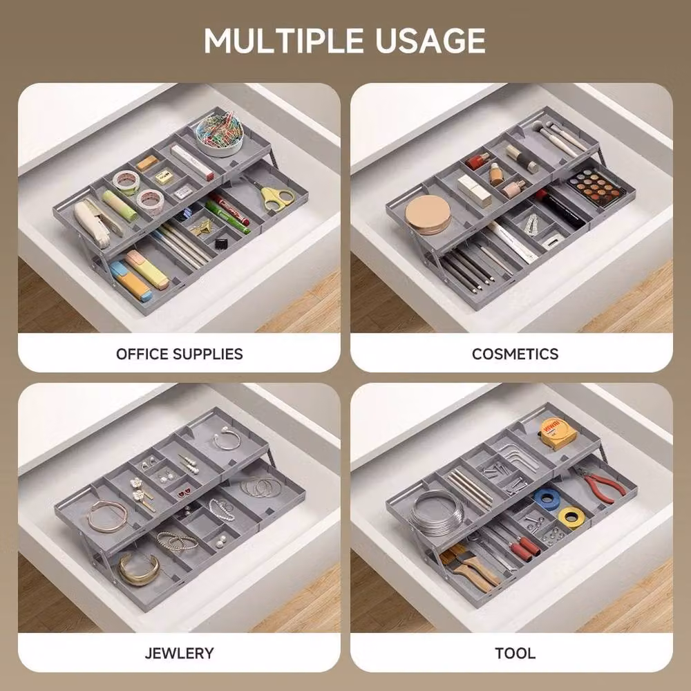 NESTLUNE 2-Tier Multi Level Smart Drawer Organizer in Grey, W: 100 cm, D: 60 cm – 4