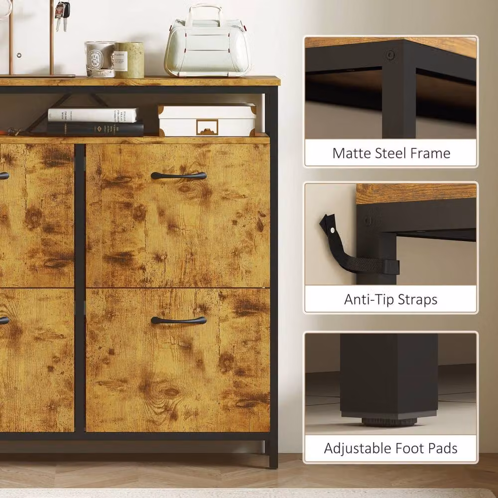 Wyld Haus Vebael Industrial Shoe Cabinet in Brown and Black with 4 Tilting Compartments and Top Shelf – 5