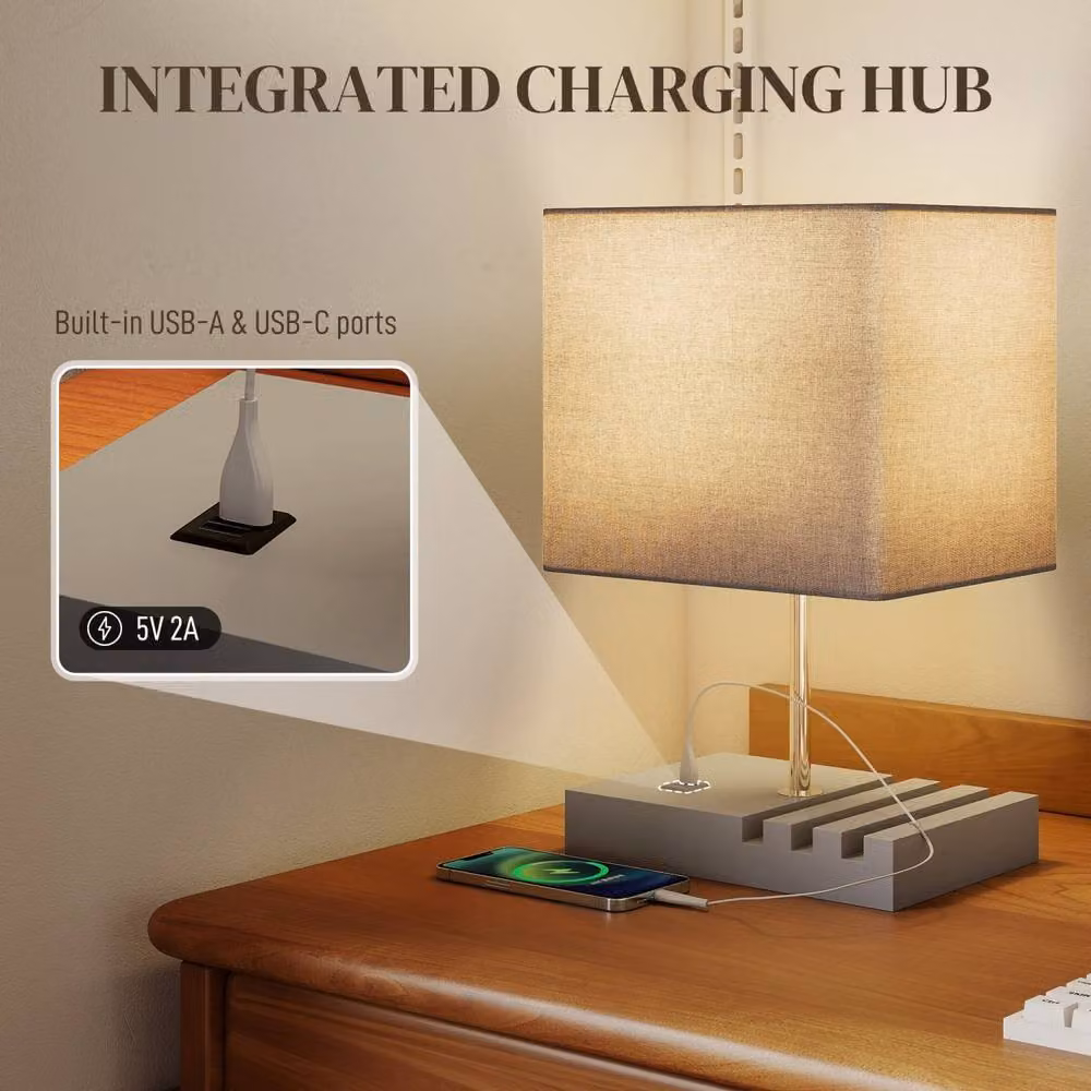 Wyld Haus Kata Grey Wood Bedside Lamp with Fabric Shade – 5