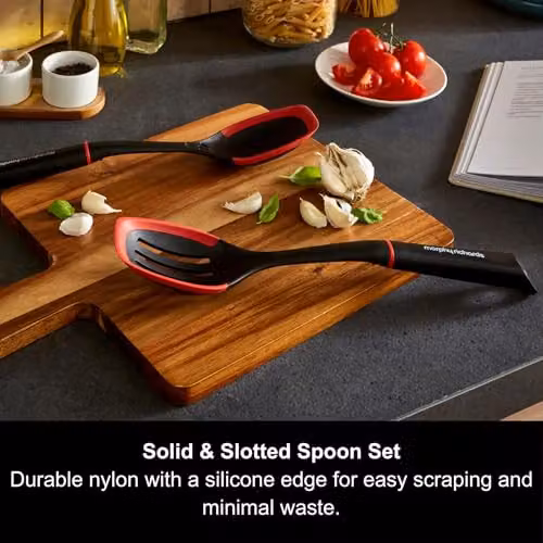 Morphy Richards Black Solid and Slotted Spoon Set, Heat Resistant Nylon and Silicone Cooking Utensils – 3