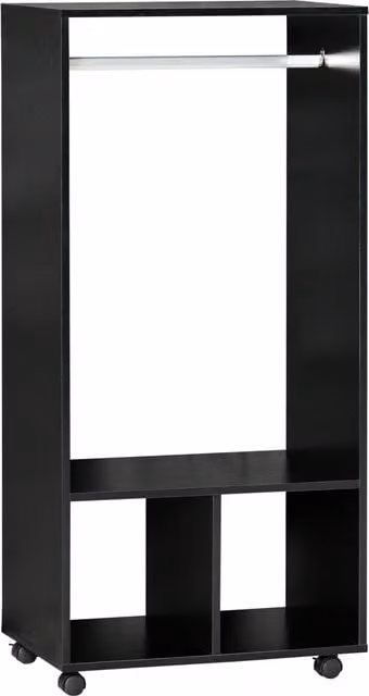 HOMCOM Mobile Open Wardrobe with Clothes Hanging Rail and Storage Shelves in Black – 1