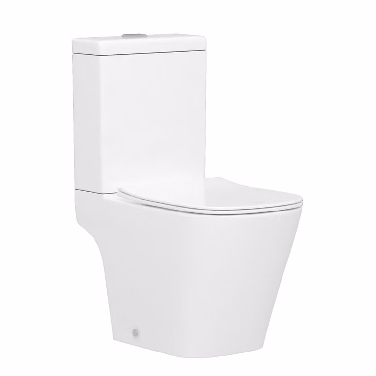 Royal Bathrooms Elite White Ceramic Rimless Close Coupled Washdown Toilet with Cistern and Slim Soft Close Seat