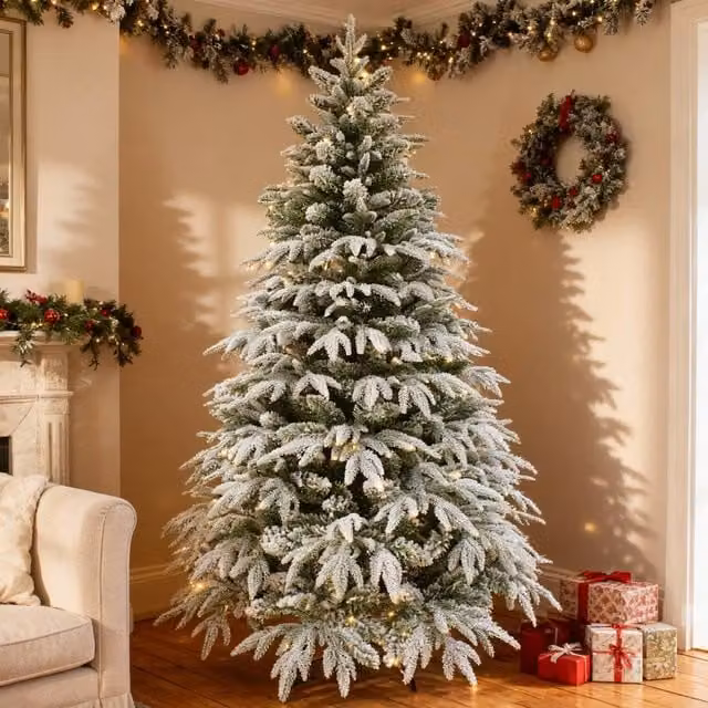 Shatchi 6ft Lapland Fir Pre-Lit Artificial Christmas Tree in Green with Warm White LEDs, W/D/H: 180 x 110 x 110 cm – 1