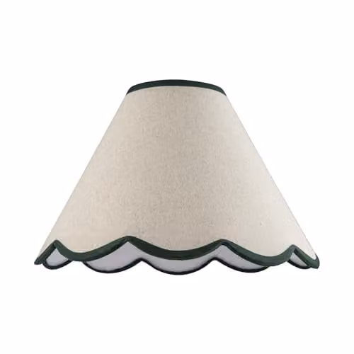 Happy Homewares Scallop Edge Natural Textured Linen Coolie Lamp Shade in Beige and Green, W/D/H: 30 x 30 x 20 cm