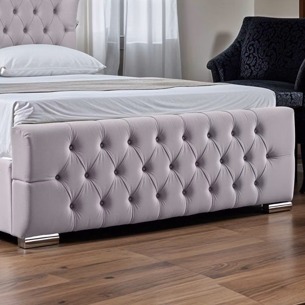 UK Bed Furniture Isabella Upholstered Slatted Base Bed with 48 Inch Wingback Headboard in Silver, Size: Super King (200 x 200 cm) – 3