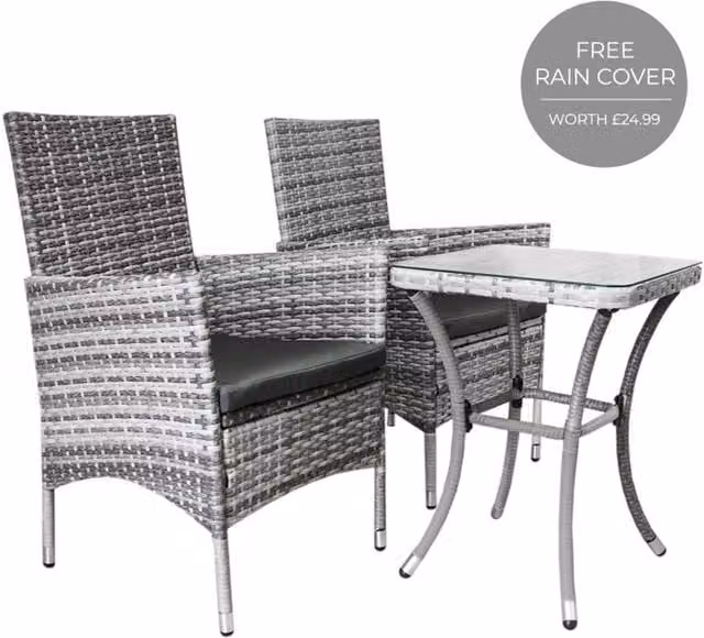 Jardi Modern Rattan Bistro Set with Glass Top in Light Grey – 1