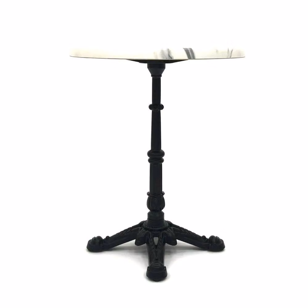 FORGEVIO White Marble Round Garden Coffee Table with Powder Coated Aluminium Base, Diameter: 60 cm, Height: 60 cm
