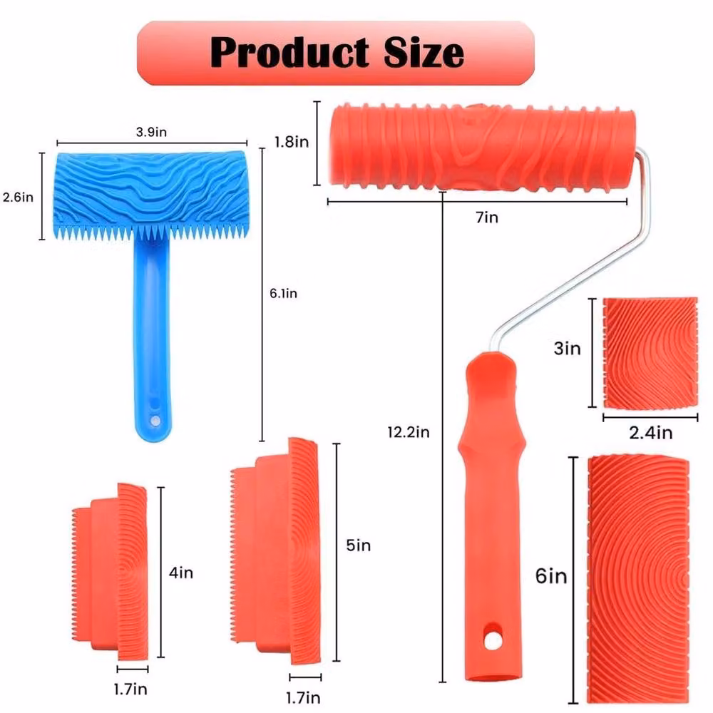 NESTLUNE 6-Piece Red Rubber Wood Graining Effect Painting Roller Set – 2
