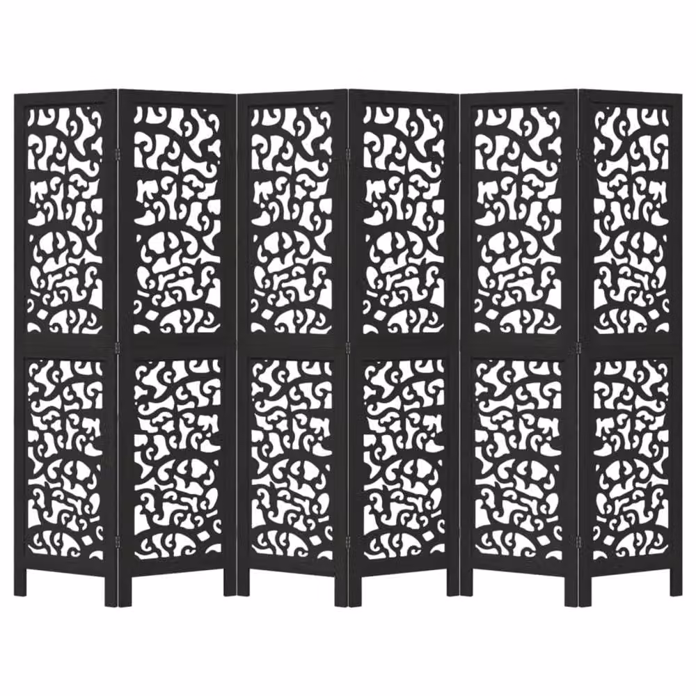 Berkfield Home 6-Panel Black Solid Paulownia Wood Room Divider – 4