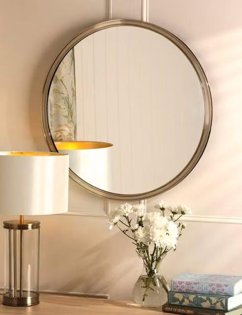 Laura Ashley Harrington Medium Round Wall Mirror in Gold Antique Brass