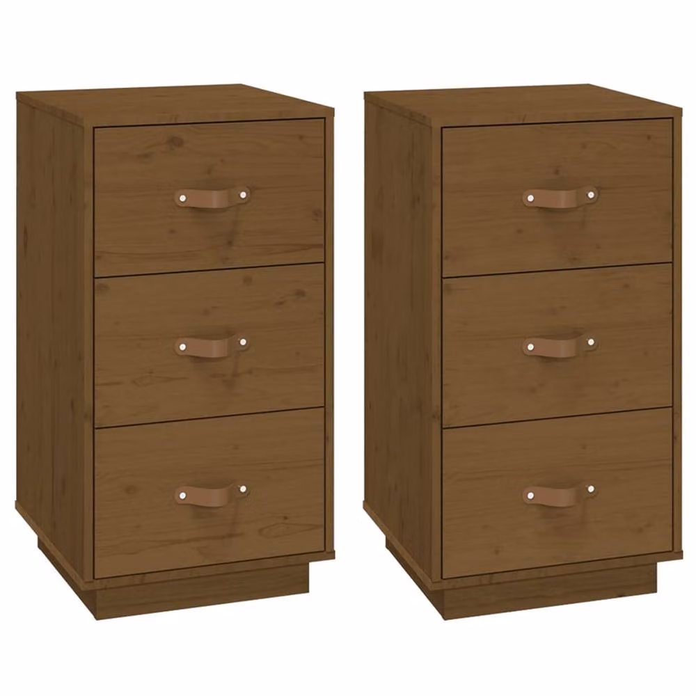 Berkfield Home Beautiful Set of 2 Solid Pine Bedside Cabinets in Honey Brown, W/D/H: 40 x 40 x 75 cm – 3
