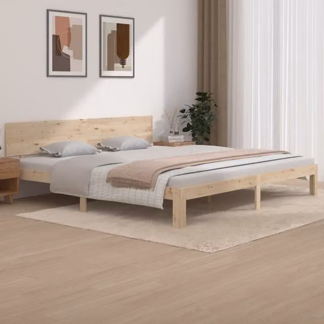 Berkfield Home Solid Wood Pine Bed Frame in Brown, 200 x 200 cm