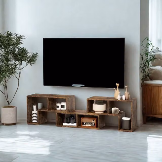 FURNOS Adjustable Free Combination TV Stand Unit with Storage in Rustic Brown