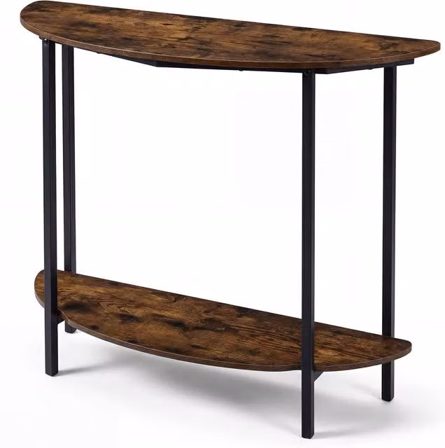 Costway 2 Tier Industrial Half Moon Console Table in Brown