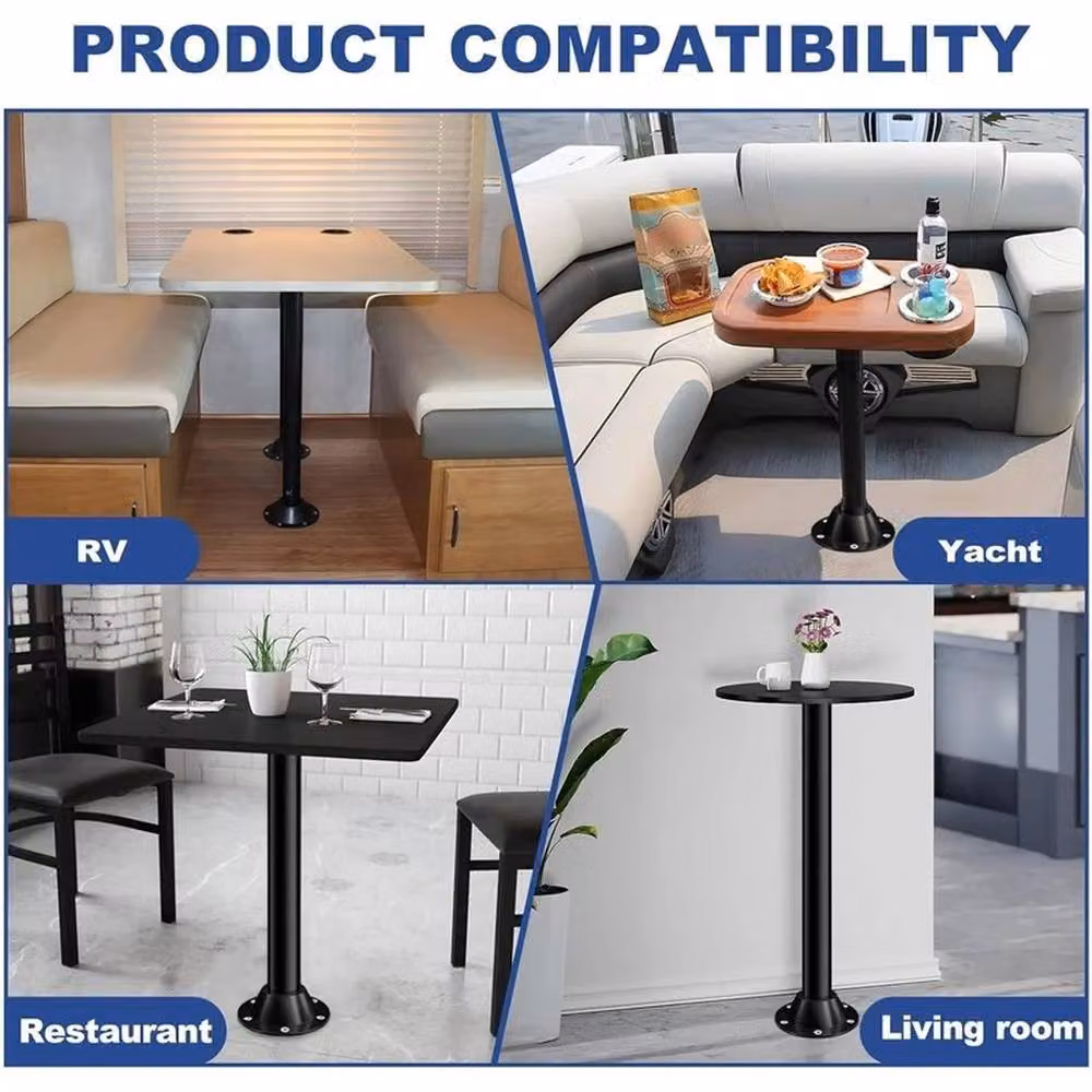 VOGREX Camper Caravan Island Table Leg Kit in Black Stainless Steel – 3