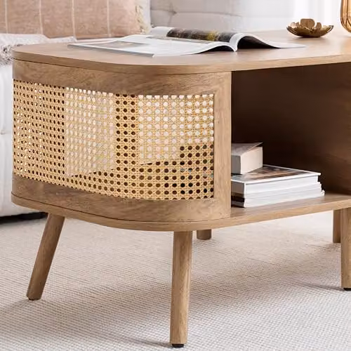 Birlea Noah Rattan and Oak Rectangular Coffee Table in Brown – 3