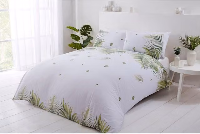 Rapport Home PH Tropics Floral Polycotton Duvet Set with Pillowcase, Green and White, Duvet Cover: 180 x 200 cm, Pillowcase: 50 x 75 cm