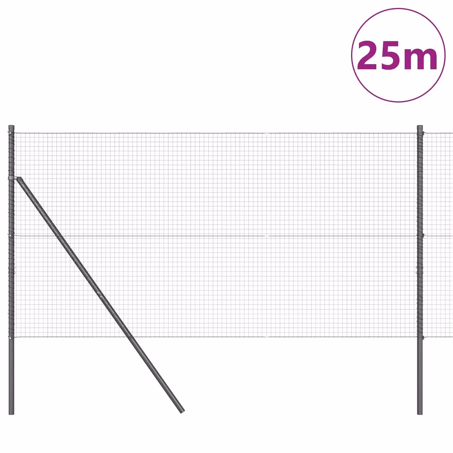 Berkfield Home Grey Powder-Coated Steel Welded Wire Fence with 13 Round Posts, 1 x 25 m – 3