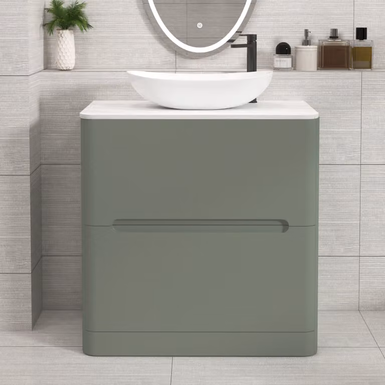 Royal Bathrooms Venice 800mm Sage Green Floor Standing Countertop Vanity Unit with 2 Drawers and Cesar Basin