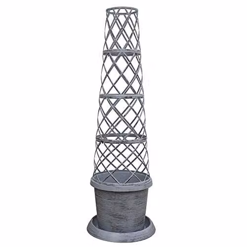 Thompson & Morgan Container Flower Tower Planter in Modern Grey with 5 Pots, Saucers and Frame for Climbing Plants