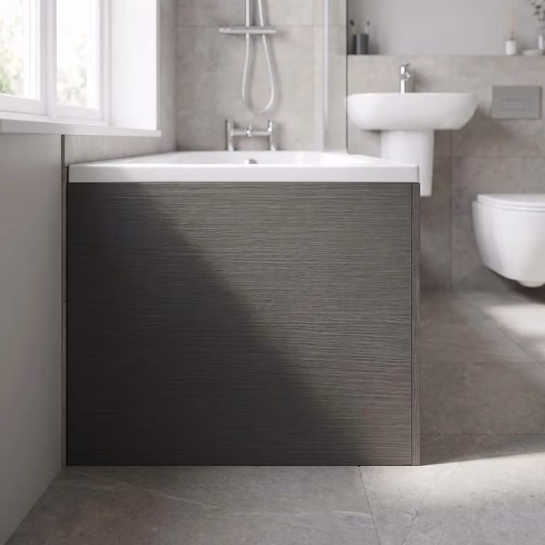 Balterley L Shape Square End Bath Panel in Woodgrain Graphite Grey, 1700mm
