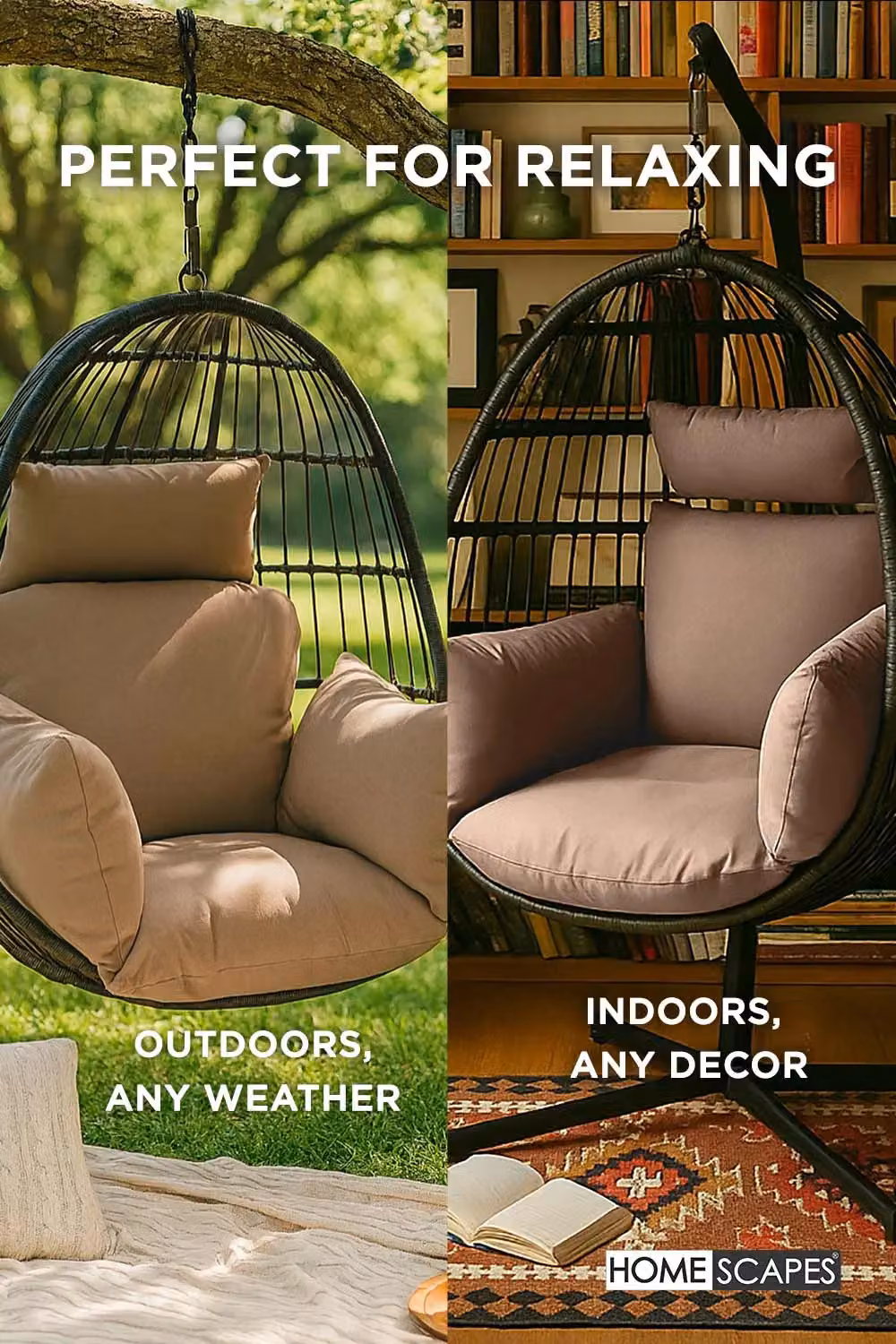 Homescapes Luxury Soft Waterproof Egg Chair Cushion in Beige – 3