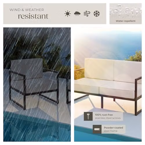 tectake Minimalist Garden Furniture Set with Two 2-Seater Sofas and One Lounge Armchair, Featuring Powder-Coated Steel Frames and Upholstered Foam Cushions with Removable Covers – 7