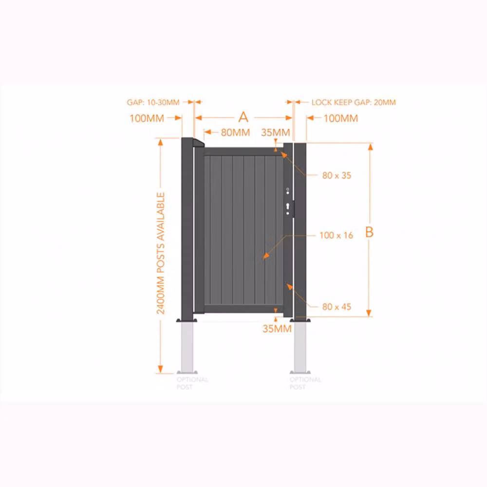 Ready Made Grey Pedestrian Swing Gate with Vertical Solid Infill and Flat Top, W/H: 120 x 160 cm – 2