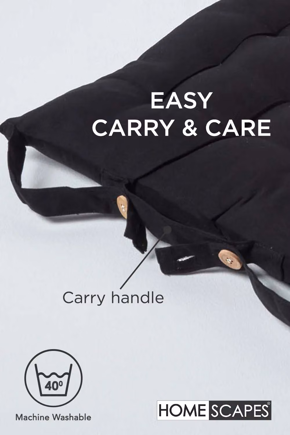 Homescapes Luxury 100% Cotton Seat Pad in Black, W/D/H: 40 x 40 x 6.5 cm – 5
