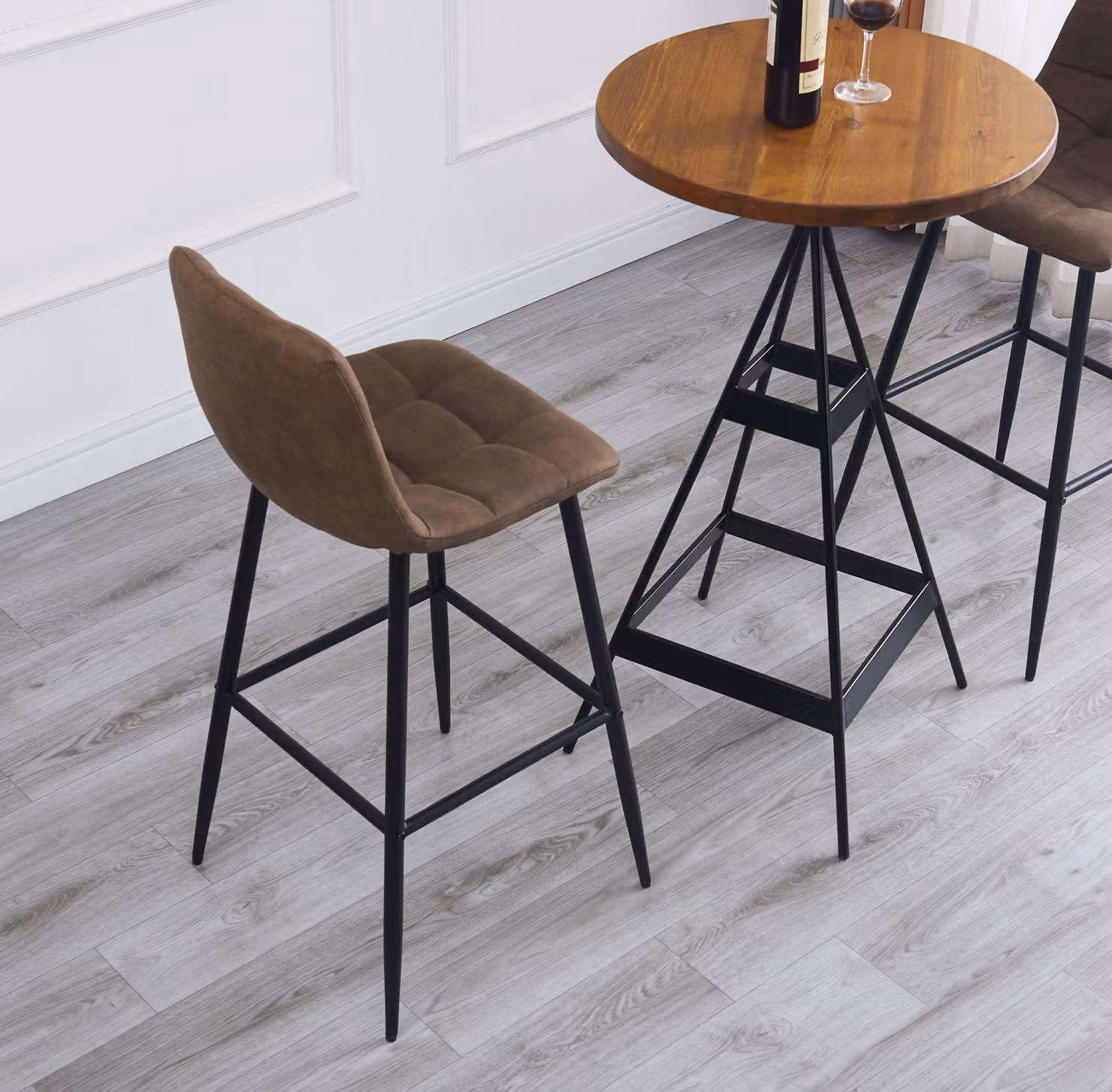 Nordlys Set of 2 Scandinavian Brown Fabric and Metal Bar Stools – 2
