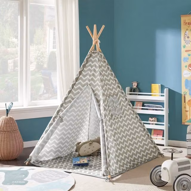 SoBuy Childrens Teepee Play Tent with Floor Mat in Grey and White