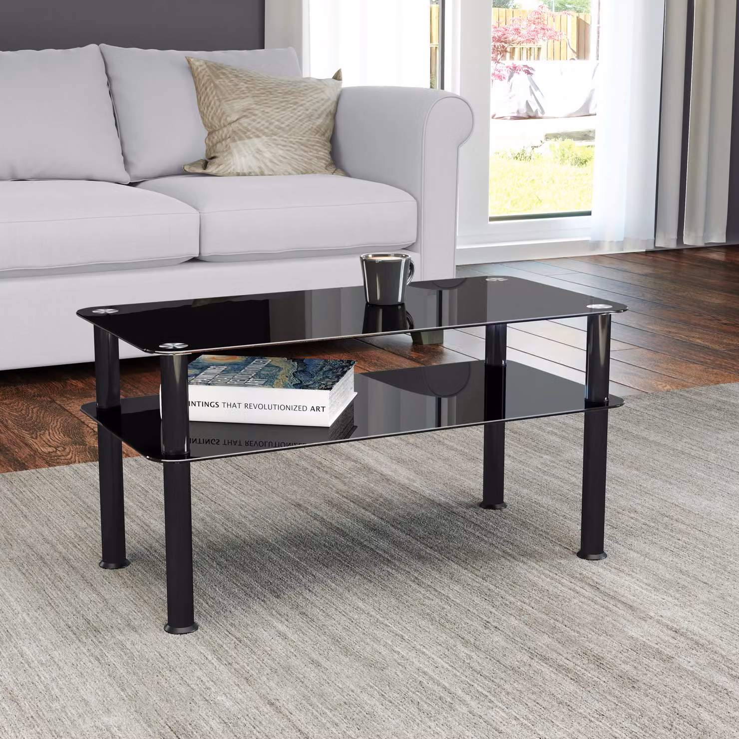 AVF Classic Rectangular Glass Coffee Table in Black, W: 80 cm, D: 40 cm – 3
