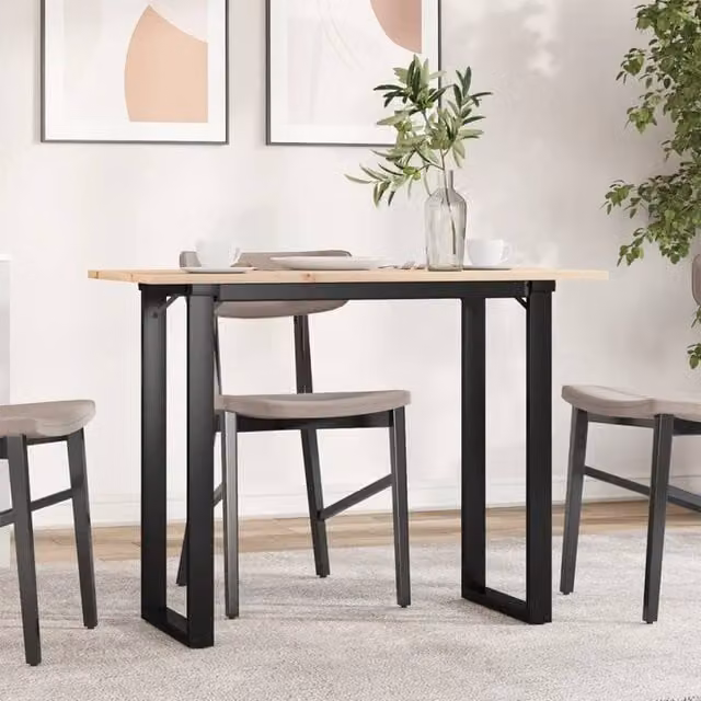 Berkfield Home O-Frame Rectangular Dining Table in Brown Solid Pine and Steel, W: 100 cm, D: 50 cm, H: 75 cm