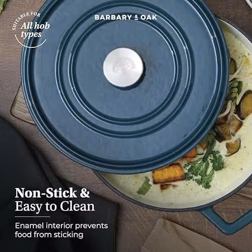 Barbary & Oak Nattura 24cm Round Enamelled Cast Iron Casserole Pot in Agave Blue/Green, 3.6L – 7